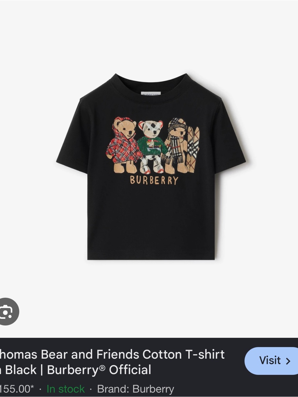 Burberry Black Kids' Graphic Thomas Bear Tee